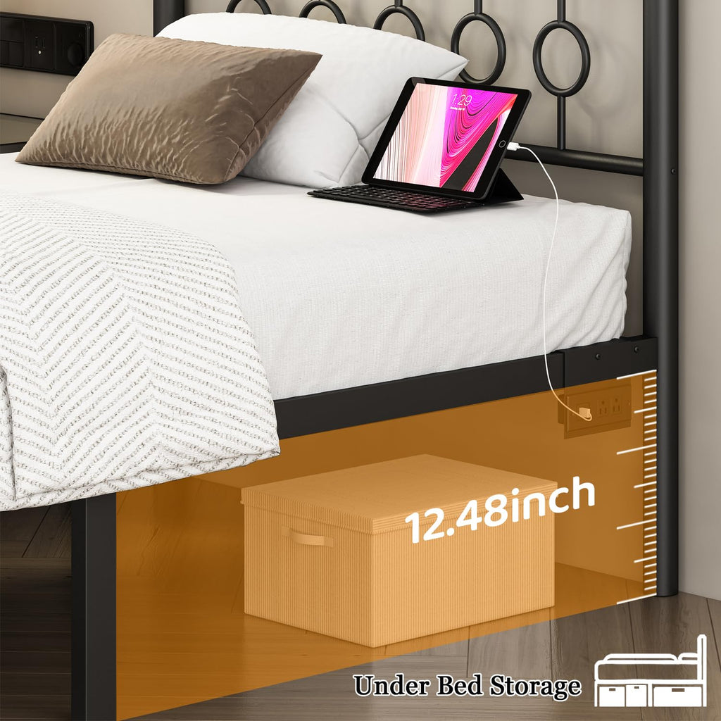Black Twin Metal Platform Bed Frame with Headboard P2472