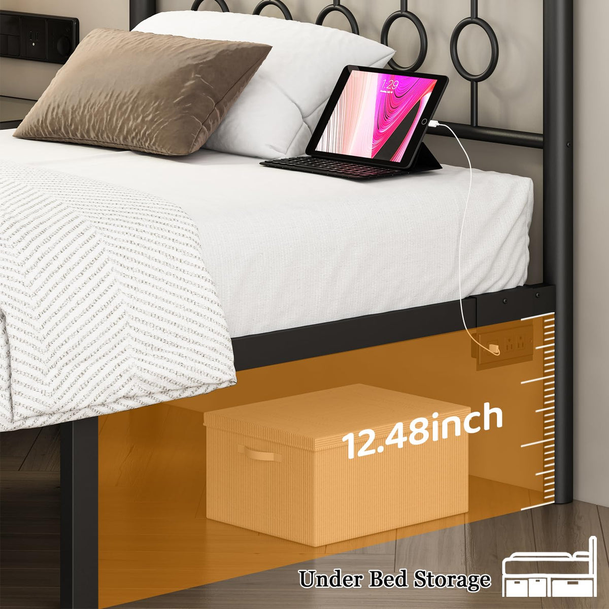 Black Twin Metal Platform Bed Frame with Headboard P2472