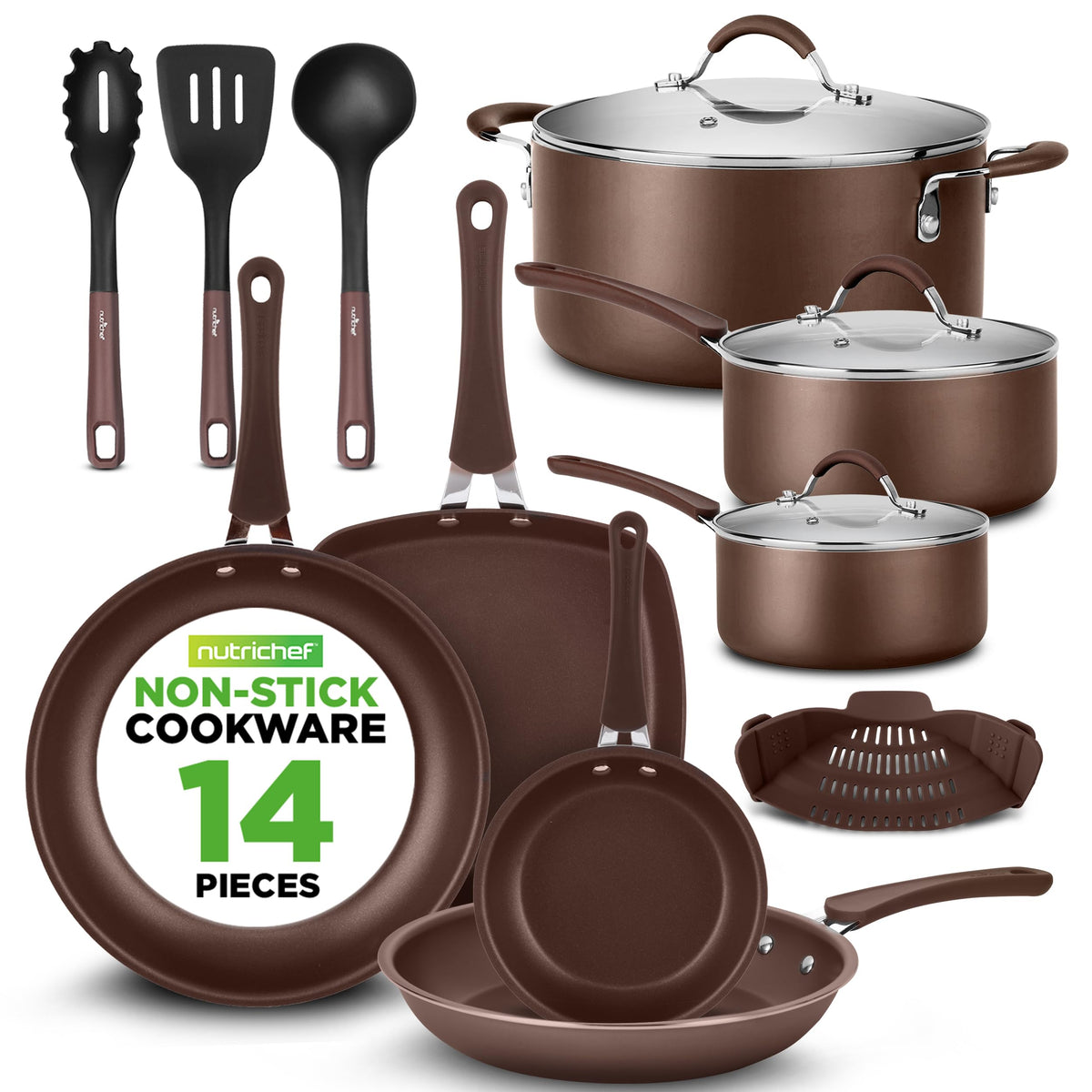 14-Piece Nonstick Brown Cookware Set H45251