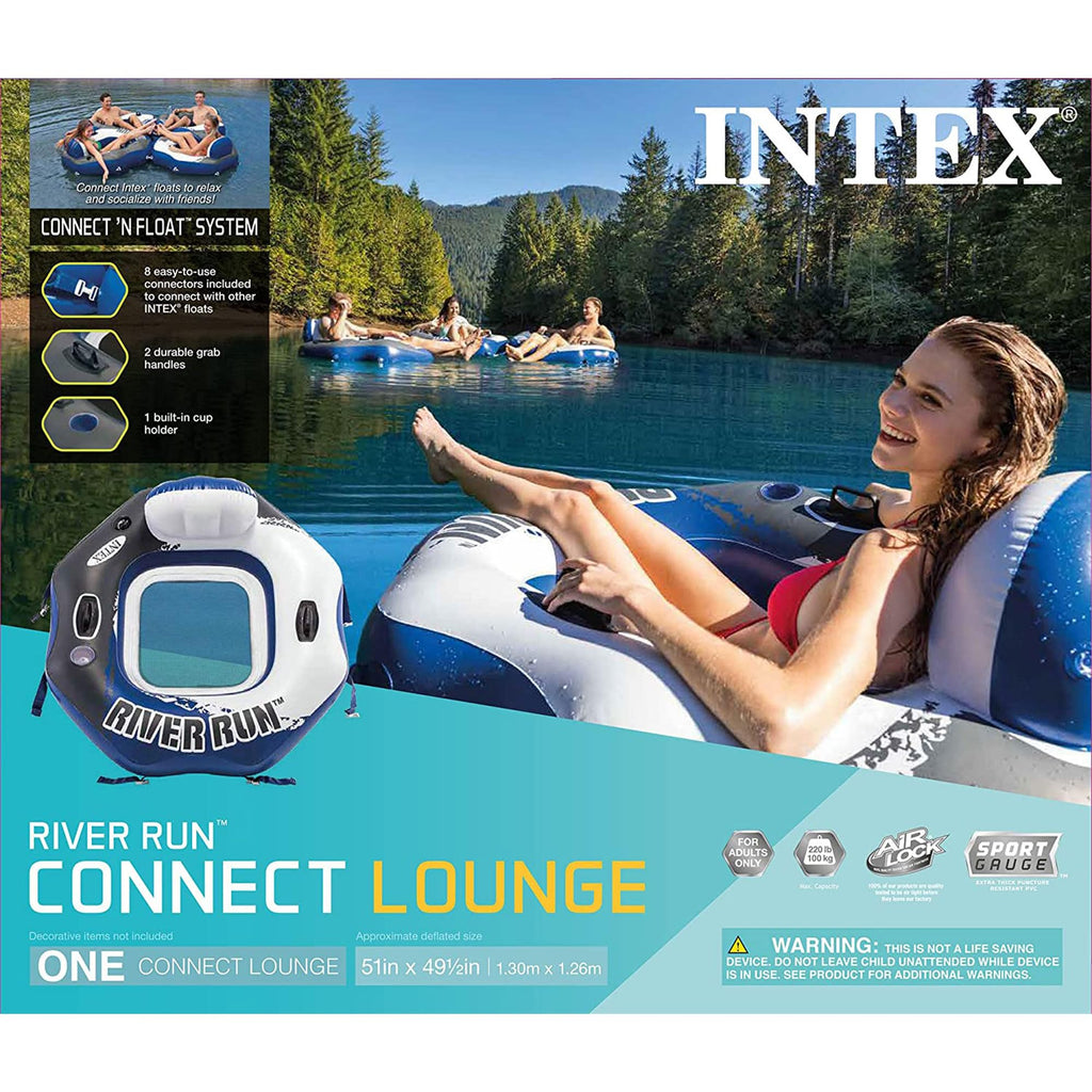 Single Person Inflatable Lounge Tube Chair with Mesh Bottom, Backrest, and Built in Cupholders H55525