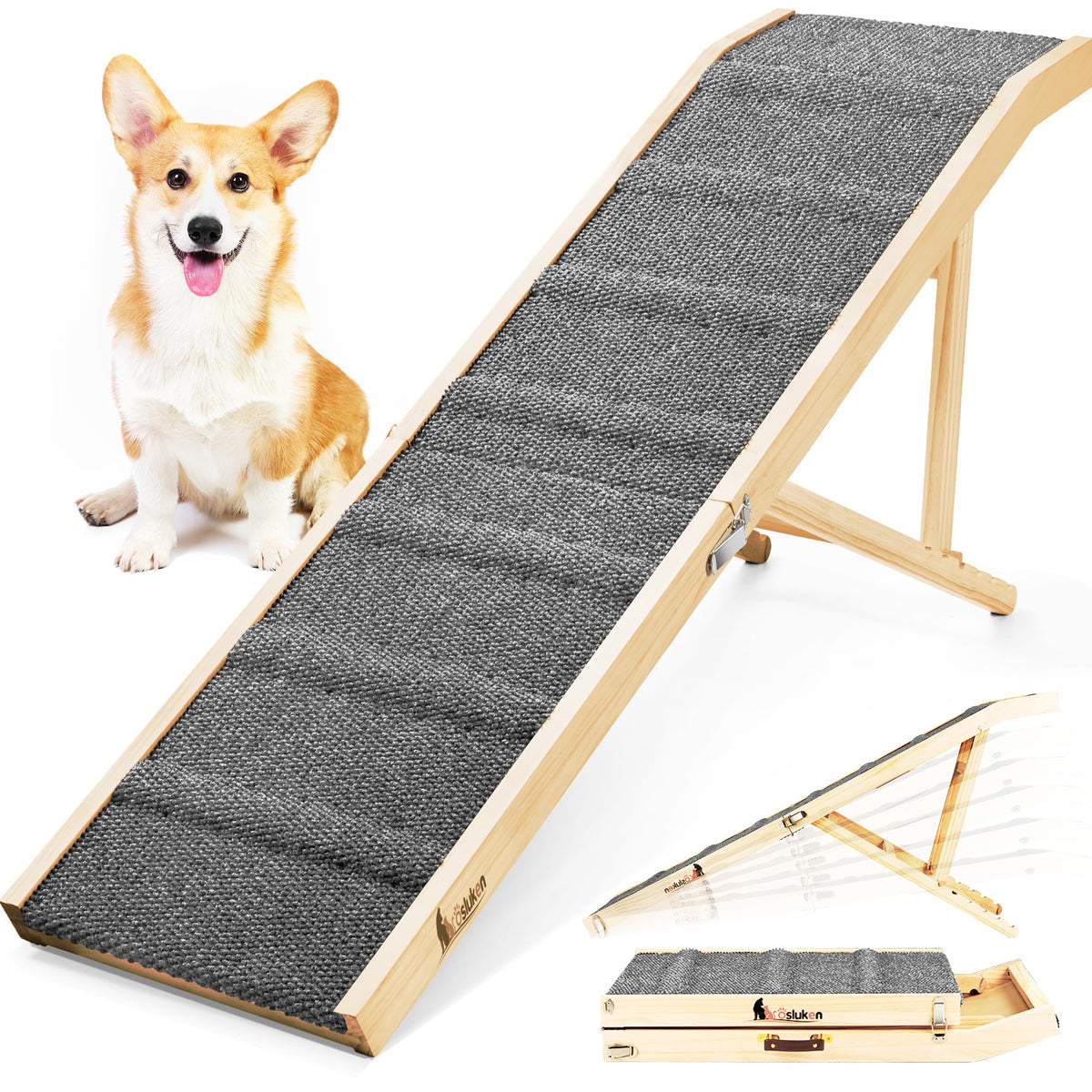 Foldable Dog Ramp with Platform 6 Adjustable Heights W731