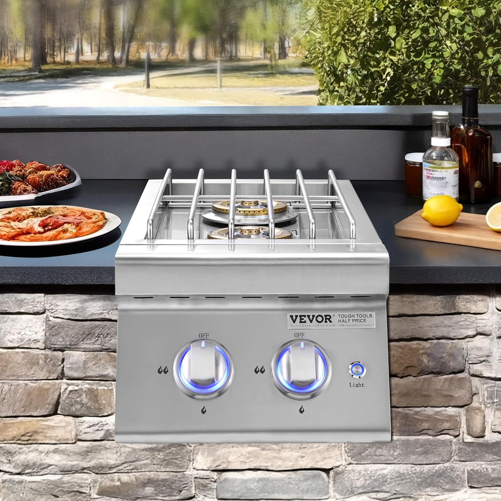 Double Side Burners, 2 x 17,000BTU Liquid Propane, Convertible to Natural Gas, 304 Stainless Steel Built-in C448457