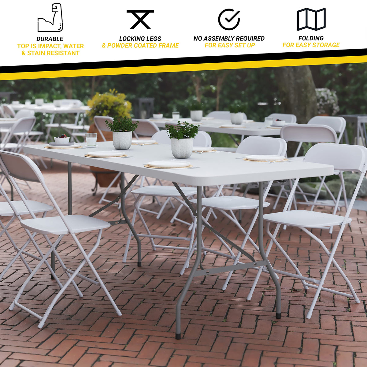 6-Foot Heavy Duty Plastic Folding Table with Carrying Handles Y604636