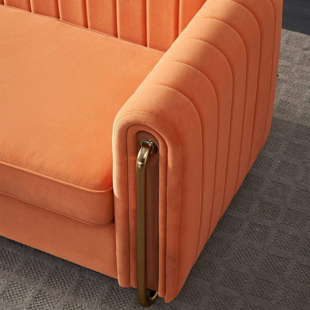 Orange Velvet 3-Seater Sofa with Gold Metal Legs X726504