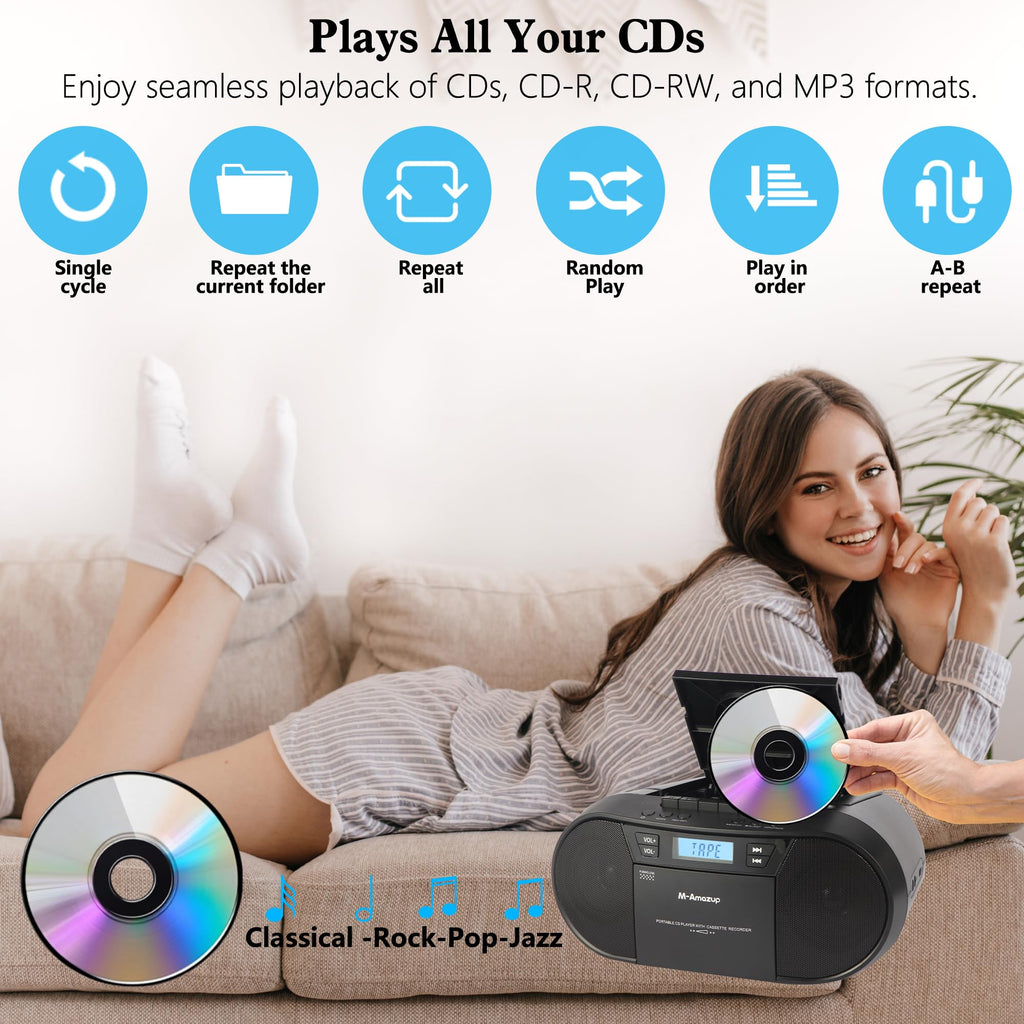 Portable CD Cassette Boombox with Bluetooth MP3 USB FM Radio S448