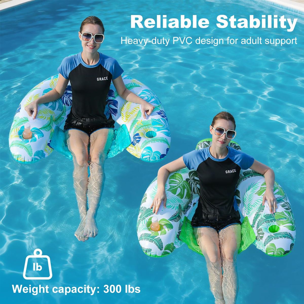 2 Pack Inflatable Pool Float Chair with Cup Holder D16633