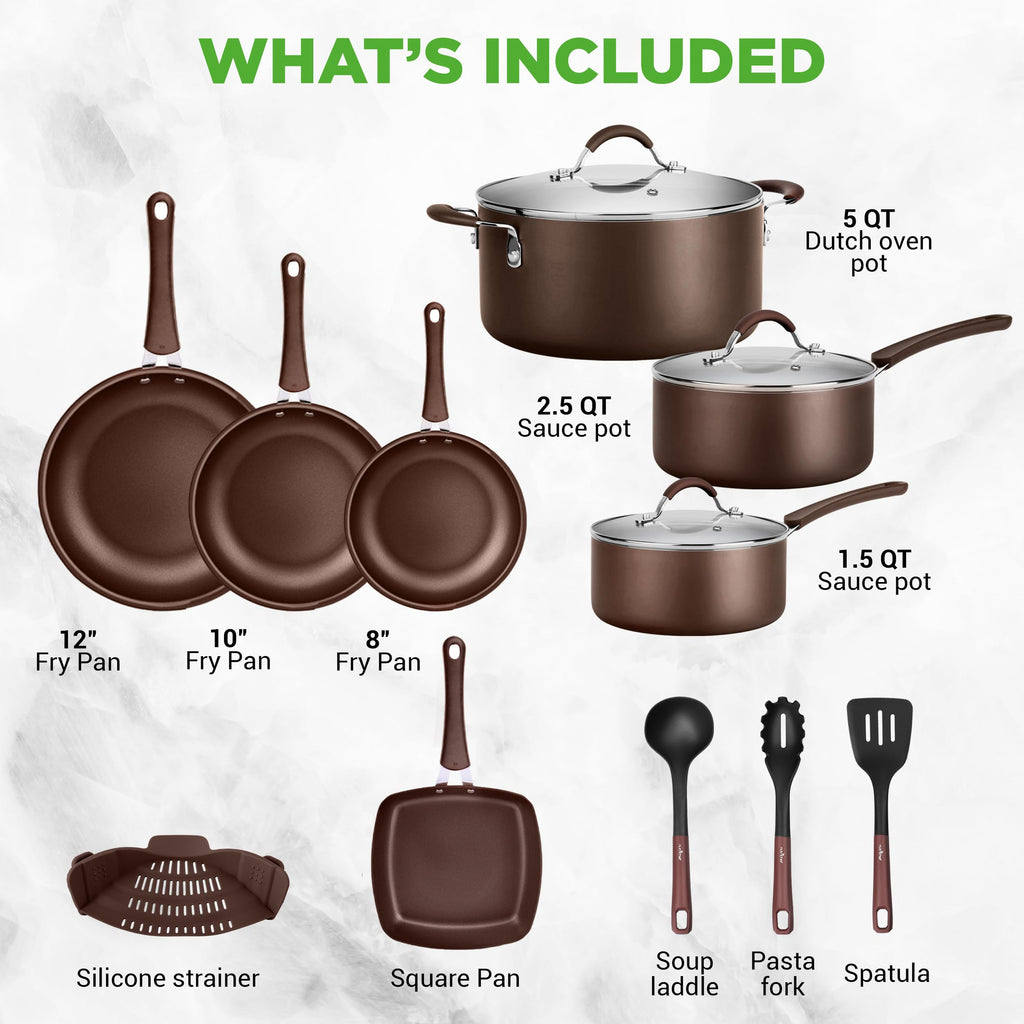 14-Piece Nonstick Brown Cookware Set H45251