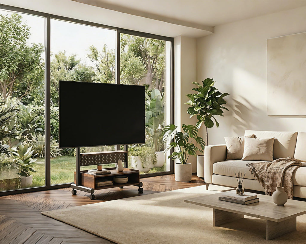 Rolling TV Floor Stand for 40-85in TVs, Height-Adjustable, Walnut X3607