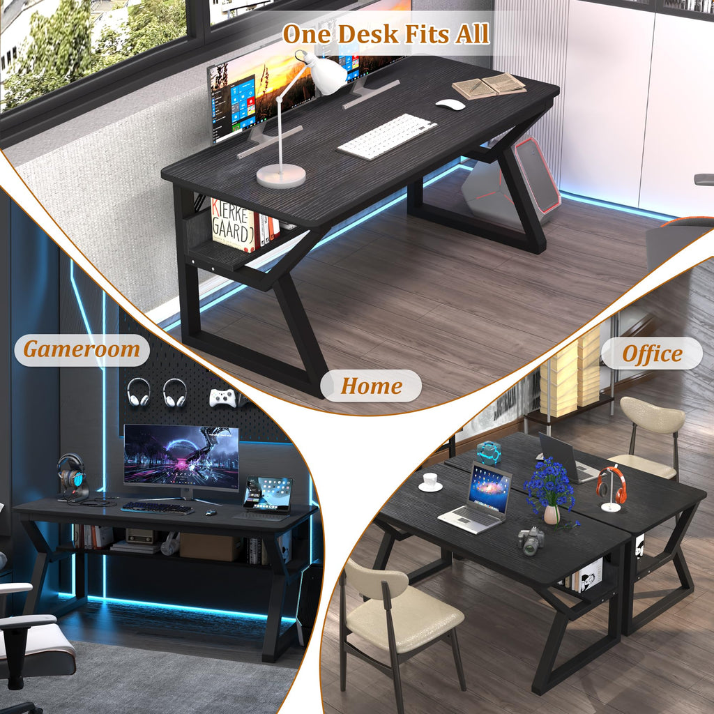 47 inch Black Computer Desk with Storage Shelf K140