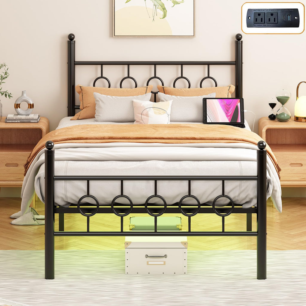 Black Twin Metal Platform Bed Frame with Headboard P2472