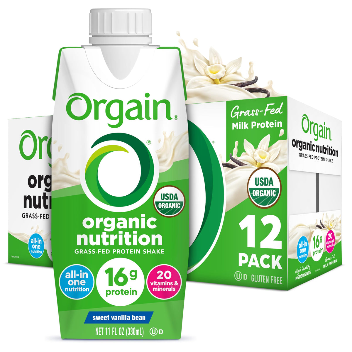 Organic Grass Fed 16g Protein Shake, Vanilla, 11oz, 12pk C748409