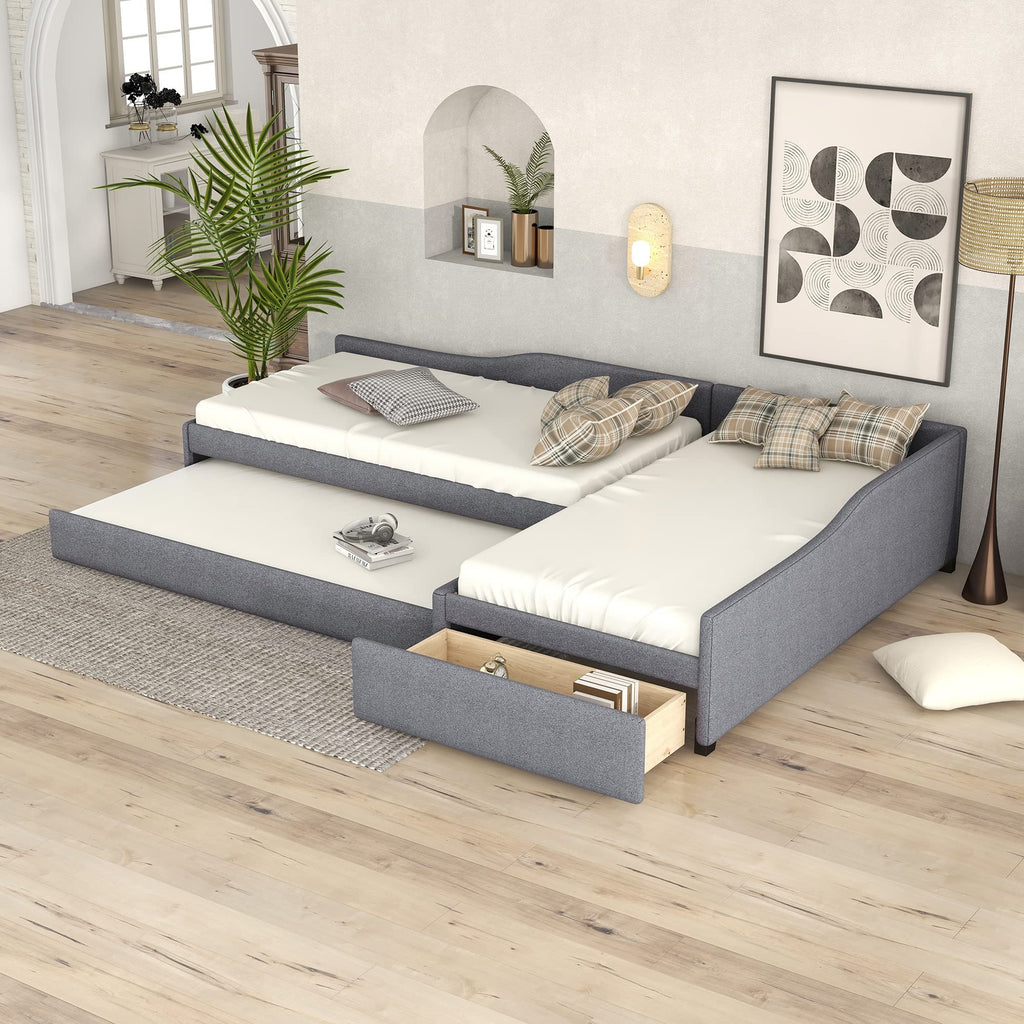 L Shaped Twin Daybed with Trundle and Storage Drawers N936