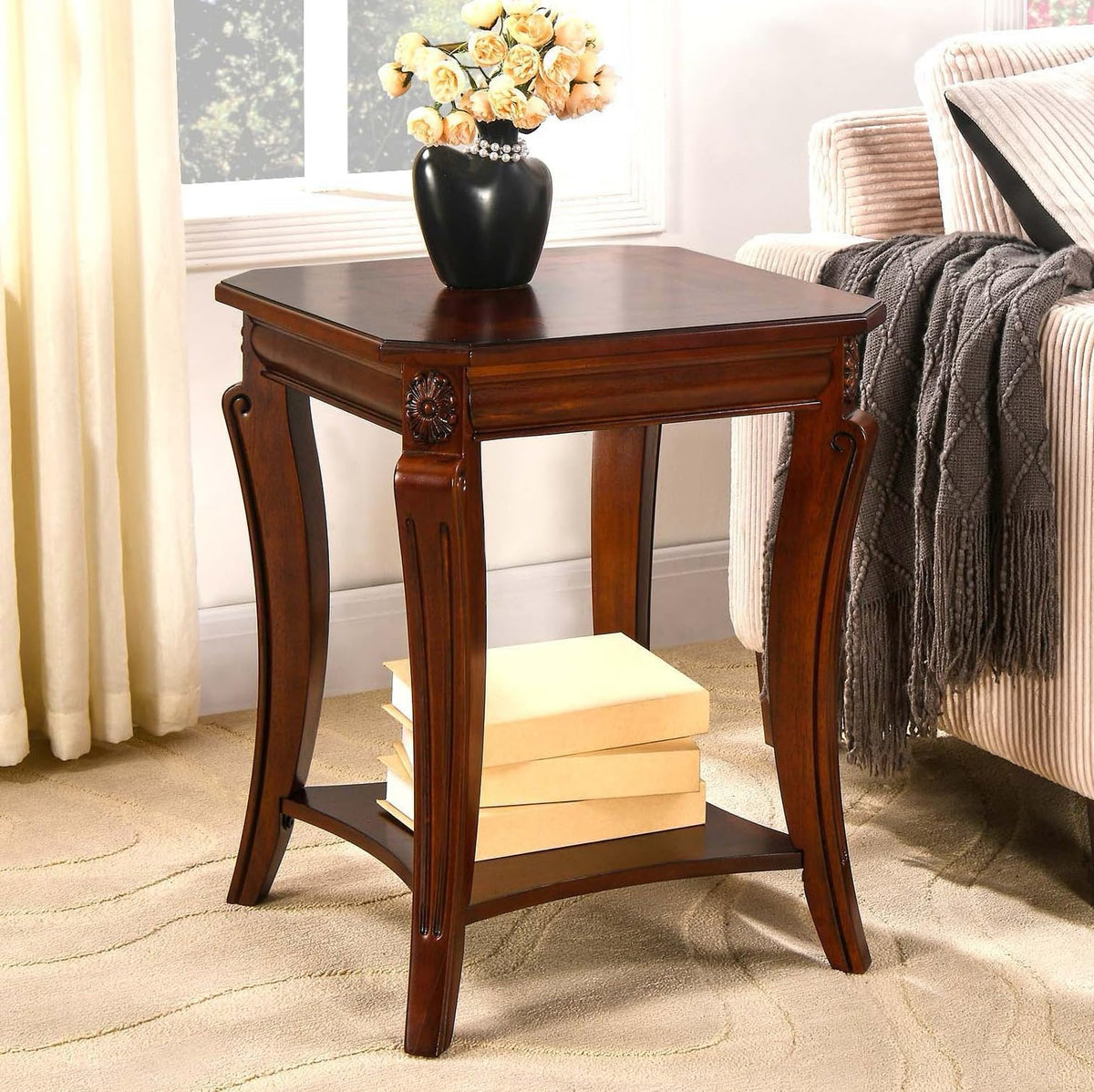 Cherry Brown Side Table with Storage Shelf F2110