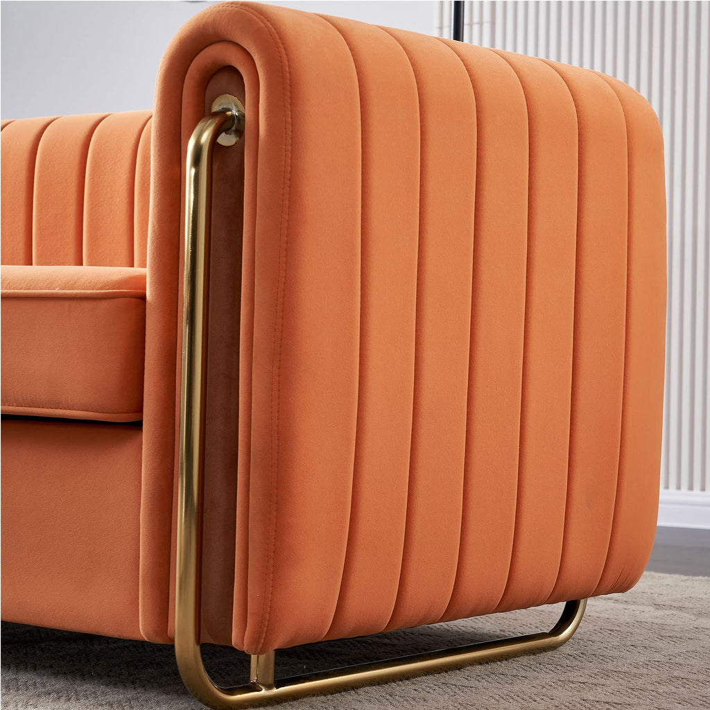 Orange Velvet 3-Seater Sofa with Gold Metal Legs X726504