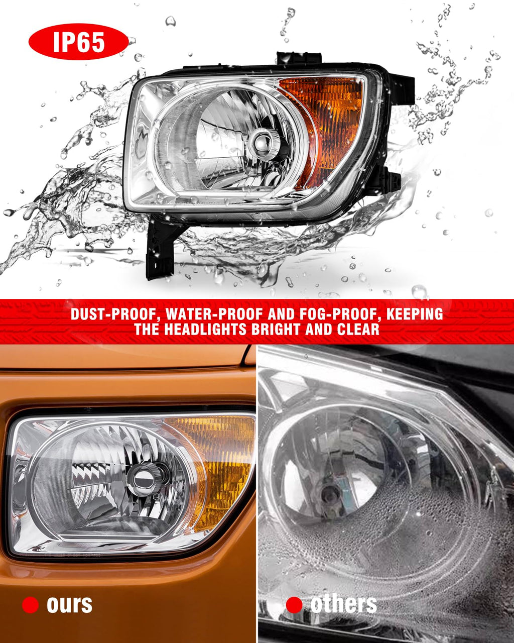 Honda Element 2003-2006 Headlight Assembly Chrome Housing Amber Reflector Driver and Passenger Side S3514