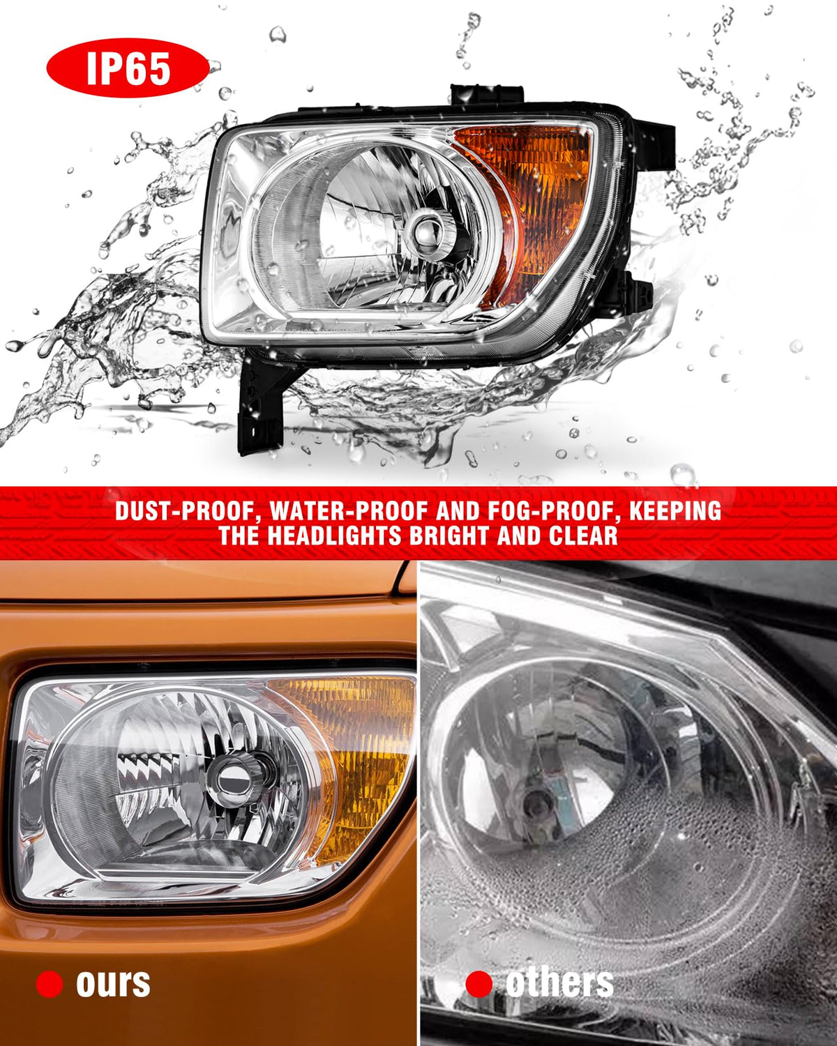 Honda Element 2003-2006 Headlight Assembly Chrome Housing Amber Reflector Driver and Passenger Side S3514