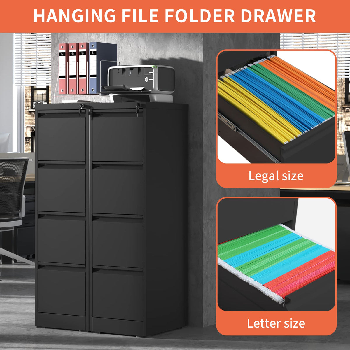 4 Drawer Black Metal File Cabinet with Lock S156457