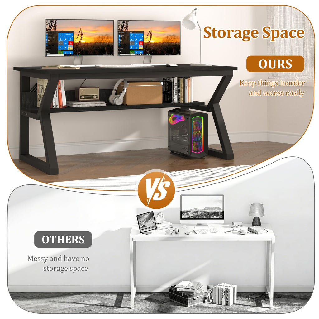 47 inch Black Computer Desk with Storage Shelf K140