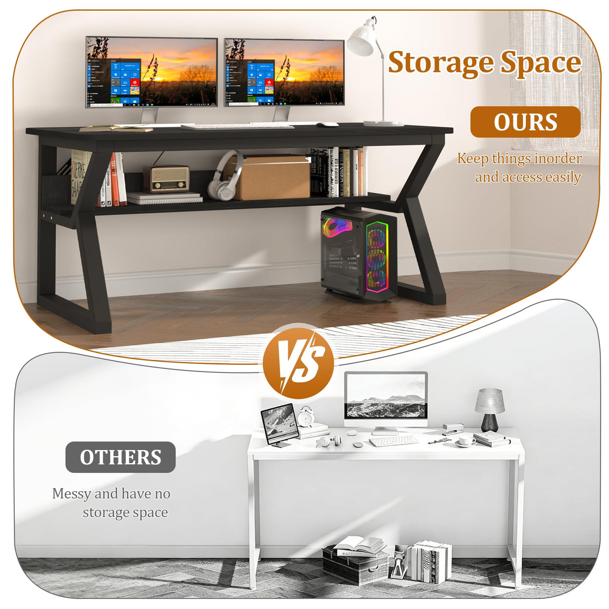 47 inch Black Computer Desk with Storage Shelf K140