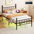Black Twin Metal Platform Bed Frame with Headboard P2472