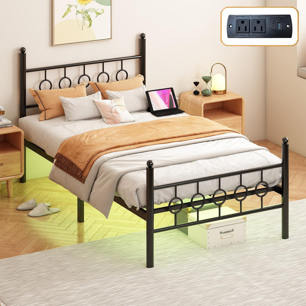 Black Twin Metal Platform Bed Frame with Headboard P2472
