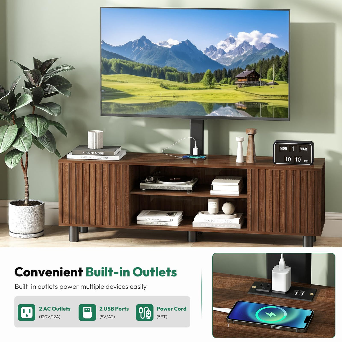 Walnut TV Stand with Mount for 65-75 Inch TV Q789582