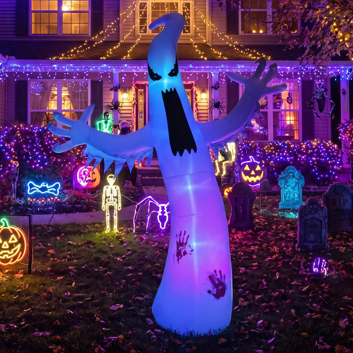 8 FT Halloween Inflatable Ghost Outdoor Decoration with Colorful LEDs M63953