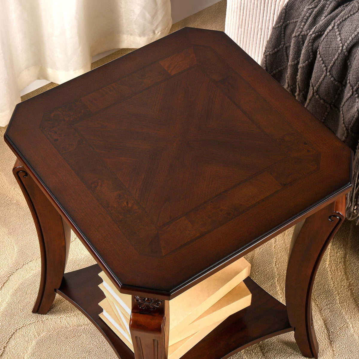 Cherry Brown Side Table with Storage Shelf F2110