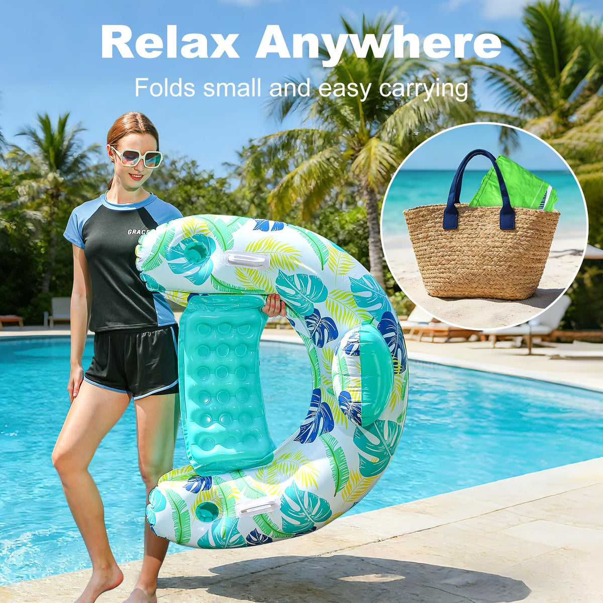 2 Pack Inflatable Pool Float Chair with Cup Holder D16633