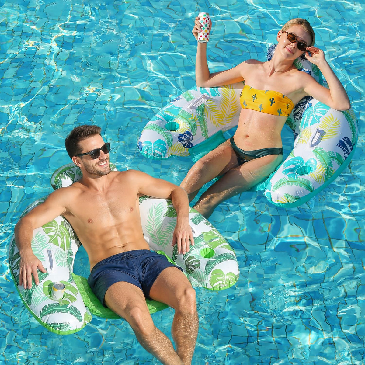 2 Pack Inflatable Pool Float Chair with Cup Holder D16633