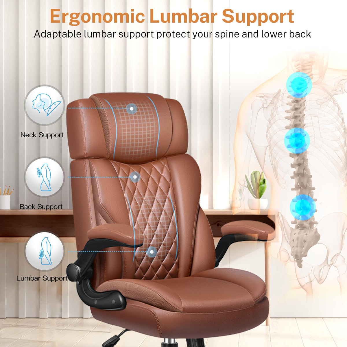 Leather Ergonomic Office Chair with Flip Up Arms B75739