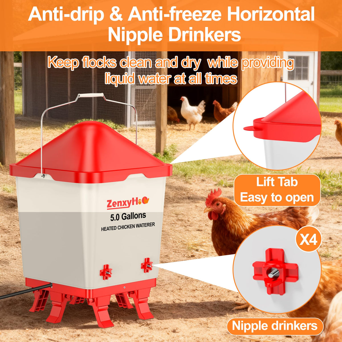 5.0 Gal Heated Chicken Waterer Bucket J47227