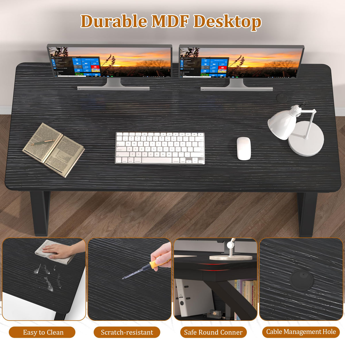 47 inch Black Computer Desk with Storage Shelf K140