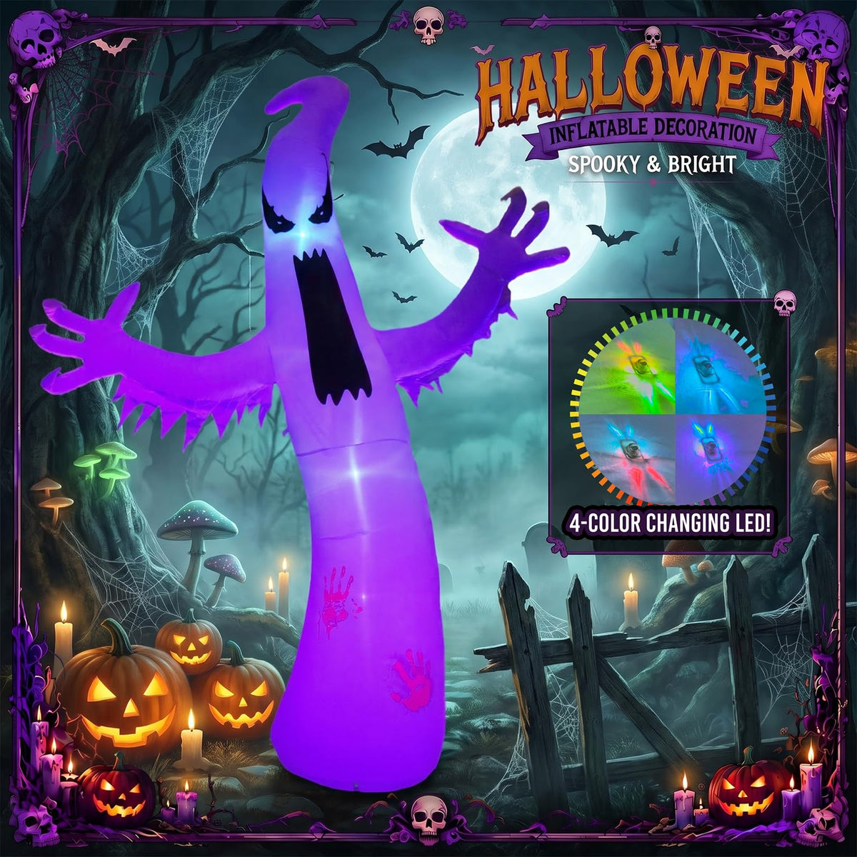 8 FT Halloween Inflatable Ghost Outdoor Decoration with Colorful LEDs M63953