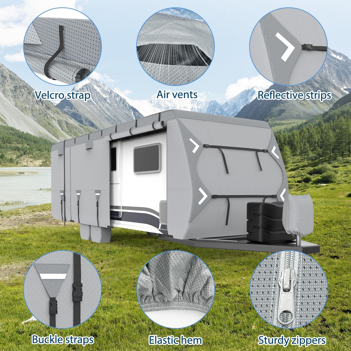 16-18ft Heavy Duty Waterproof RV Cover with Tire Cover J5706