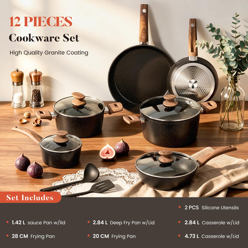 12 Pcs Non Stick Induction Cookware Set Z179