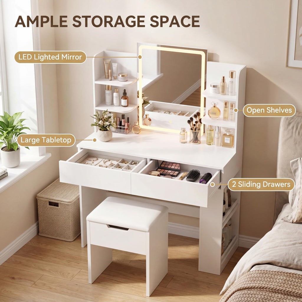 White Vanity Desk Set with LED Mirror F7975