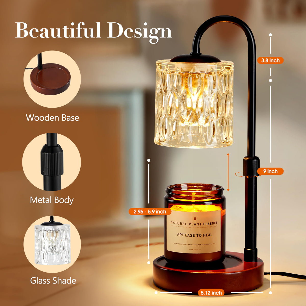 Dimmable Height Adjustable Candle Warmer Lamp with Timer E45567