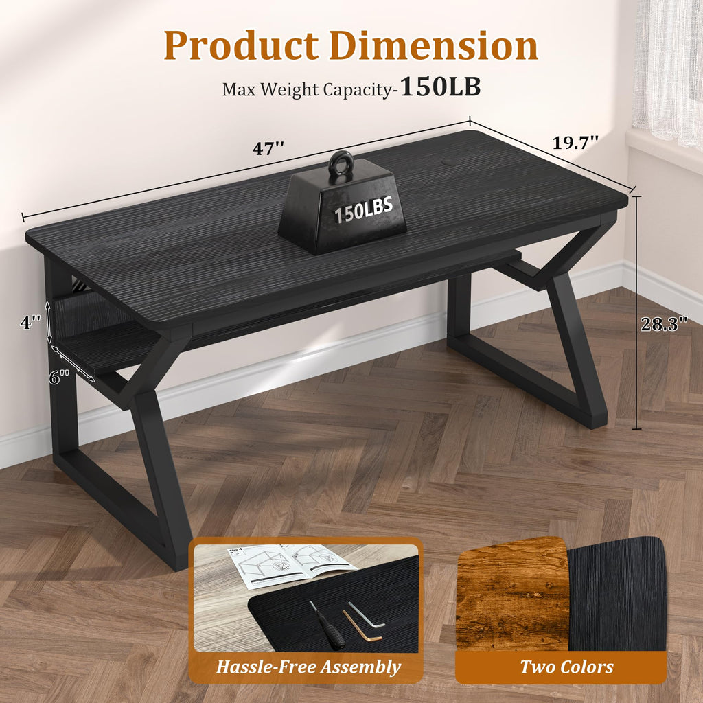 47 inch Black Computer Desk with Storage Shelf K140