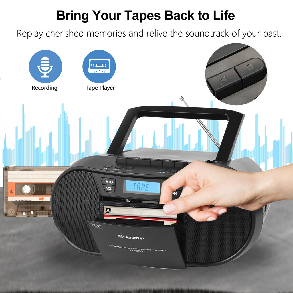 Portable CD Cassette Boombox with Bluetooth MP3 USB FM Radio S448
