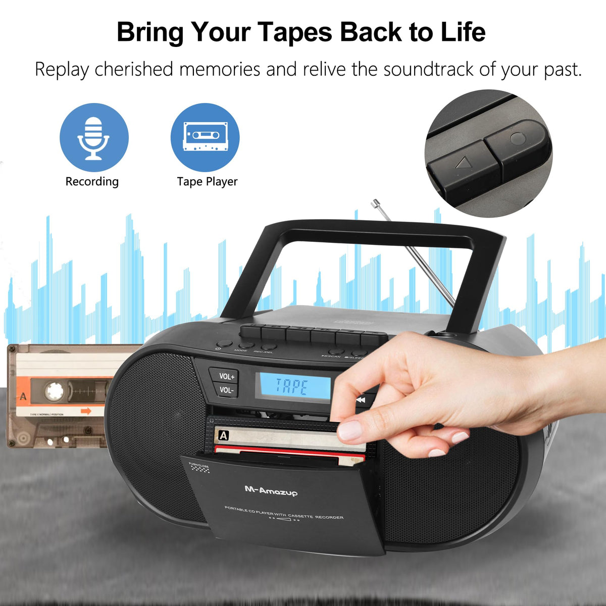 Portable CD Cassette Boombox with Bluetooth MP3 USB FM Radio S448