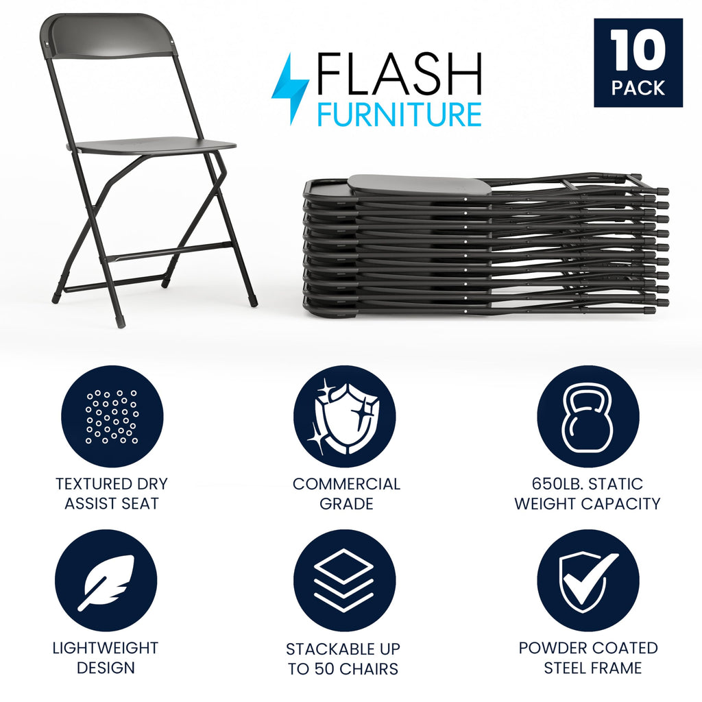 Black Plastic Folding Event Chair 10-Pack W252