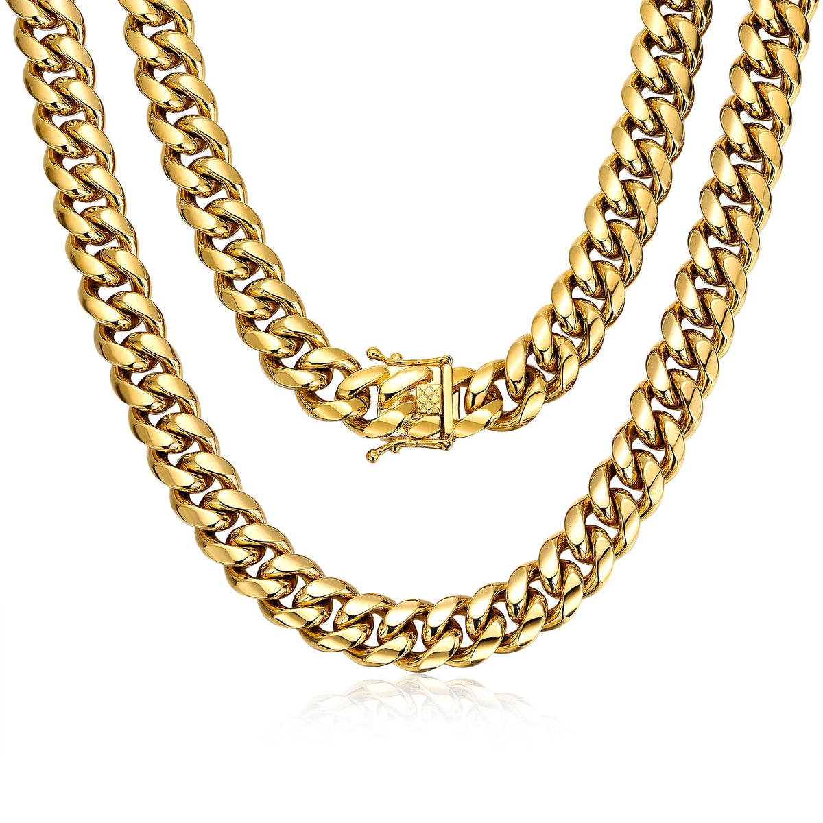 15mm 18k Gold Stainless Steel Cuban Link Chain L540208