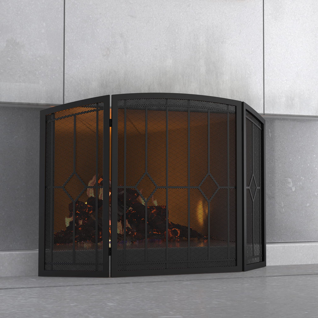Wrought Iron Fireplace Screen 48"x30" Black Spark Guard T77194