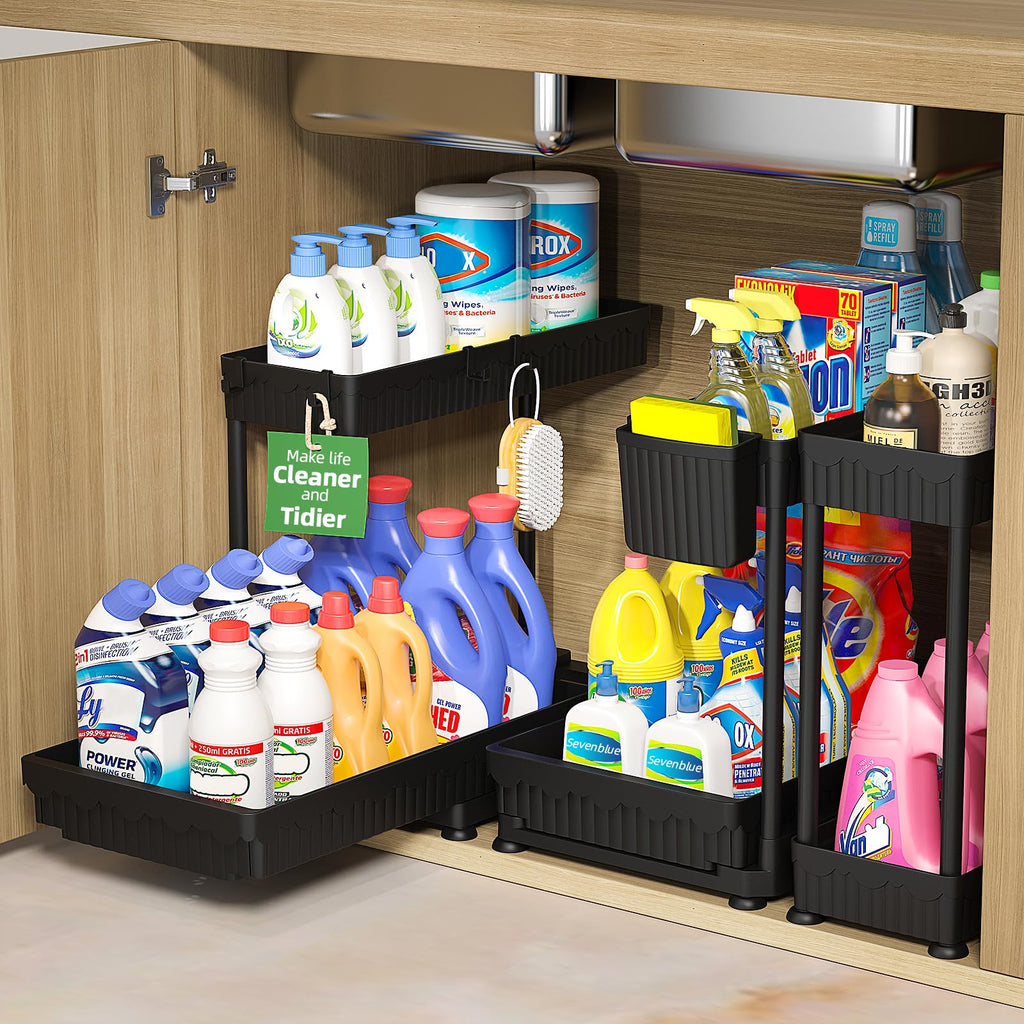3-Pack 2-Tier L-Shaped Under Sink Organizers with Sliding Drawers Z6390