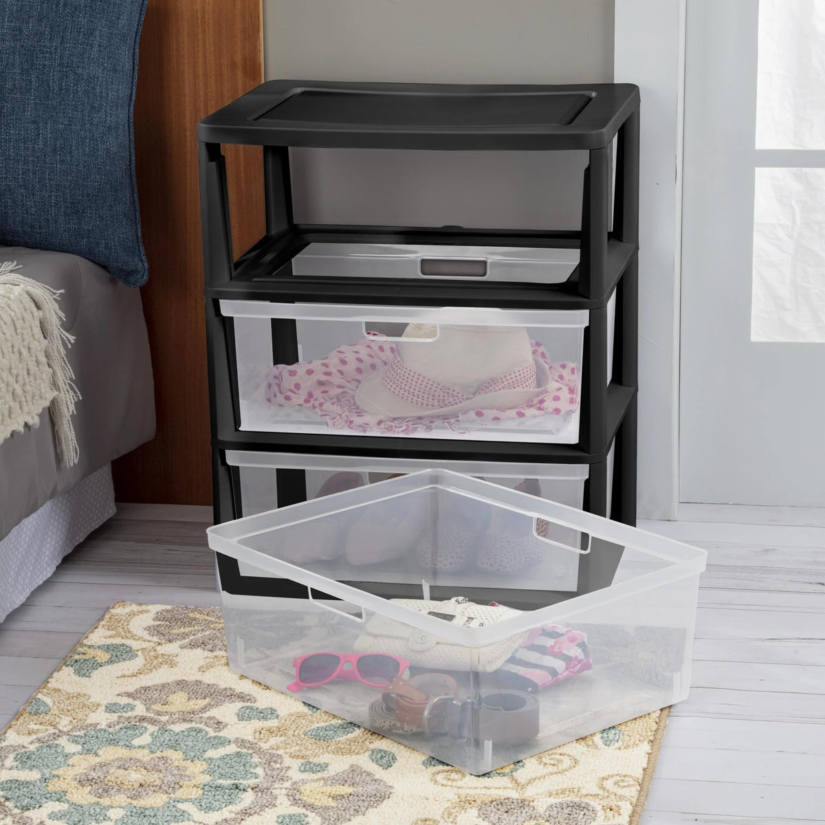 Black 5 Drawer Wide Tower X699