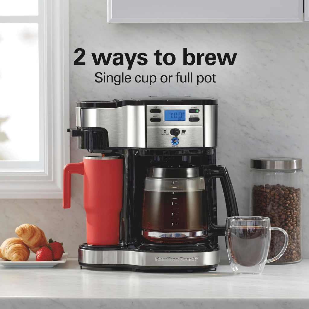2-Way Coffee Maker, Single-Serve and 12-Cup Pot, Black/Stainless Steel B427992
