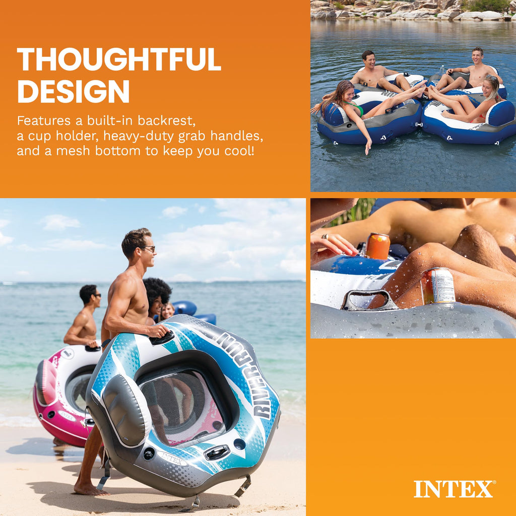 Single Person Inflatable Lounge Tube Chair with Mesh Bottom, Backrest, and Built in Cupholders H55525