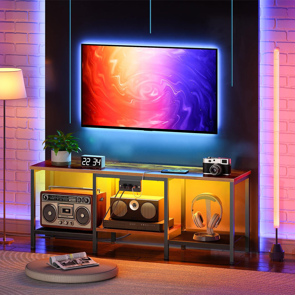 Rustic Brown and Black TV Stand with Charging Station O901627