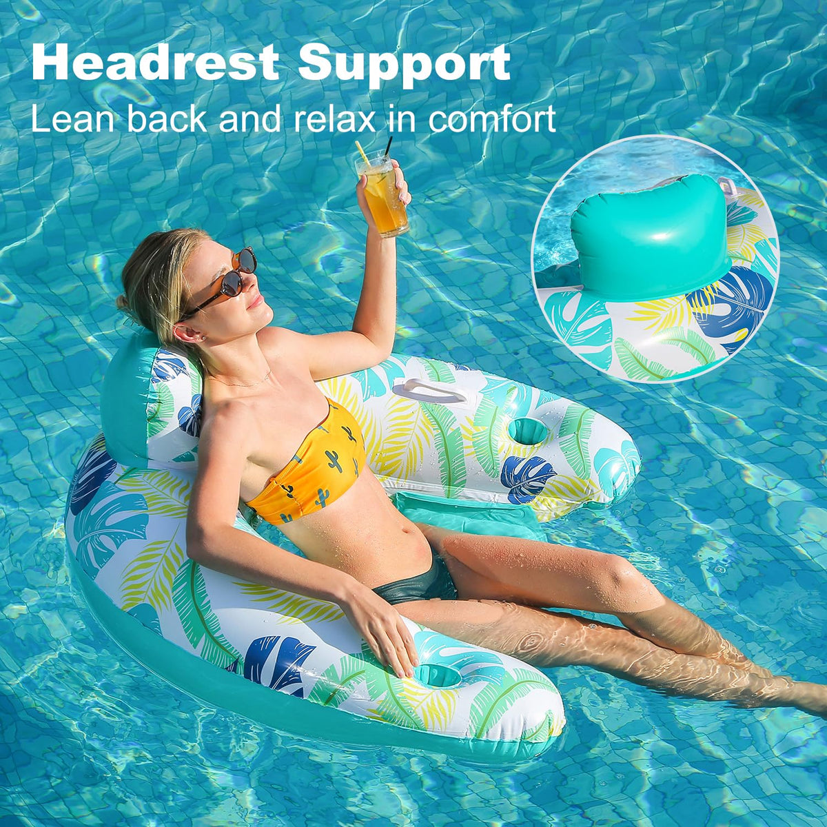 2 Pack Inflatable Pool Float Chair with Cup Holder D16633